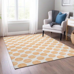 HomeRoots 5' Peach and Ivory Polka Dot Washable Area Rug for Indoor & Outdoor High-Traffic Spaces 8' X 10' 614932