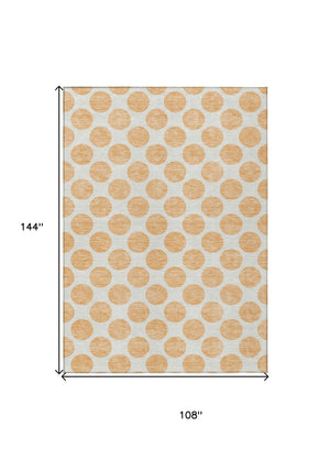 HomeRoots 5' Peach and Ivory Polka Dot Washable Area Rug for Indoor & Outdoor High-Traffic Spaces 9' X 12' 614933