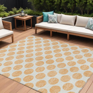 HomeRoots 5' Peach and Ivory Polka Dot Washable Area Rug for Indoor & Outdoor High-Traffic Spaces 9' X 12' 614933