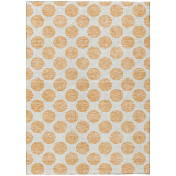 HomeRoots 5' Peach and Ivory Polka Dot Washable Area Rug for Indoor & Outdoor High-Traffic Spaces 9' X 12' 614933