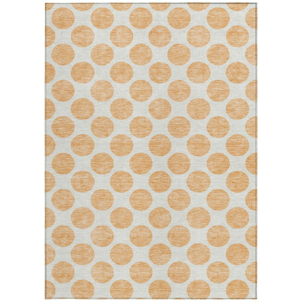 HomeRoots 5' Peach and Ivory Polka Dot Washable Area Rug for Indoor & Outdoor High-Traffic Spaces 10' X 14' 614934