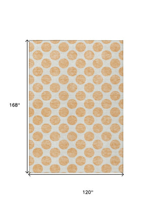 HomeRoots 5' Peach and Ivory Polka Dot Washable Area Rug for Indoor & Outdoor High-Traffic Spaces 10' X 14' 614934