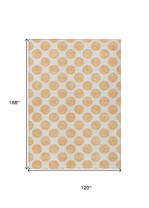 HomeRoots 5' Peach and Ivory Polka Dot Washable Area Rug for Indoor & Outdoor High-Traffic Spaces 10' X 14' 614934