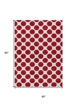 HomeRoots 5' Polka Dot Washable Area Rug in Red and Ivory - Durable, Stain-Resistant for Indoor/Outdoor Use 5' X 8' 614936