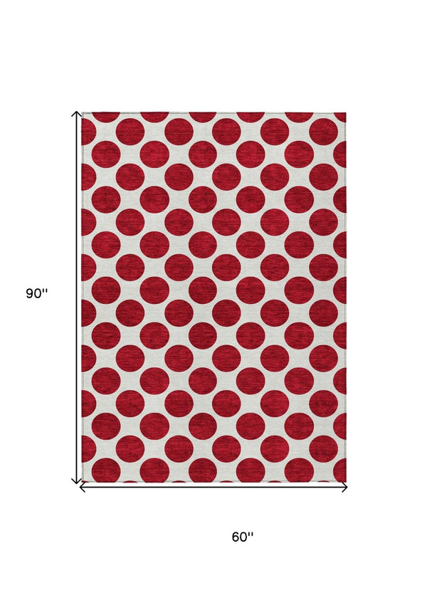 HomeRoots 5' Polka Dot Washable Area Rug in Red and Ivory - Durable, Stain-Resistant for Indoor/Outdoor Use 5' X 8' 614936