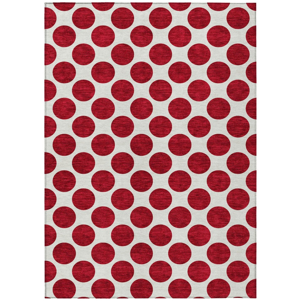 HomeRoots 5' Polka Dot Washable Area Rug in Red and Ivory - Durable, Stain-Resistant for Indoor/Outdoor Use 5' X 8' 614936