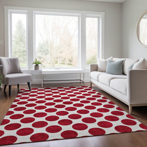 HomeRoots 5' Polka Dot Washable Area Rug in Red and Ivory - Durable, Stain-Resistant for Indoor/Outdoor Use 5' X 8' 614936