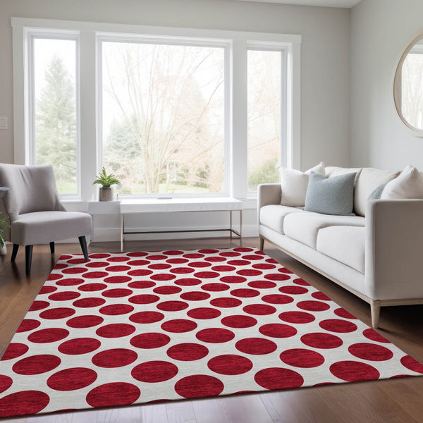 HomeRoots 5' Polka Dot Washable Area Rug in Red and Ivory - Durable, Stain-Resistant for Indoor/Outdoor Use 5' X 8' 614936