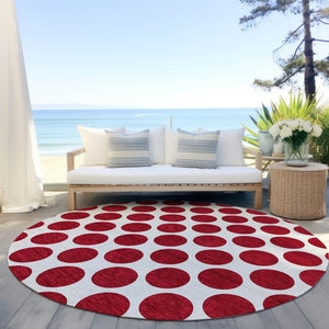 HomeRoots 5' Polka Dot Washable Area Rug in Red and Ivory - Durable, Stain-Resistant for Indoor/Outdoor Use 8' Round 614937