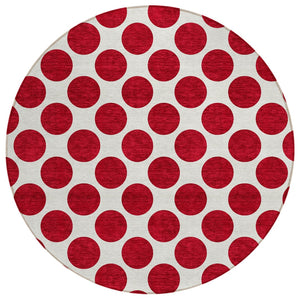 HomeRoots 5' Polka Dot Washable Area Rug in Red and Ivory - Durable, Stain-Resistant for Indoor/Outdoor Use 8' Round 614937