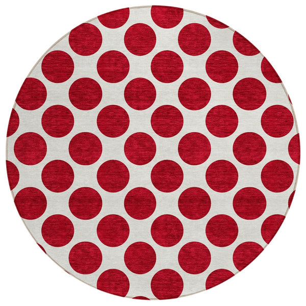 HomeRoots 5' Polka Dot Washable Area Rug in Red and Ivory - Durable, Stain-Resistant for Indoor/Outdoor Use 8' Round 614937