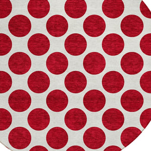 HomeRoots 5' Polka Dot Washable Area Rug in Red and Ivory - Durable, Stain-Resistant for Indoor/Outdoor Use 8' Round 614937