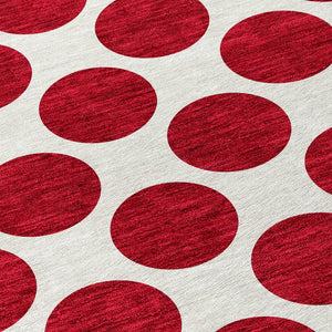 HomeRoots 5' Polka Dot Washable Area Rug in Red and Ivory - Durable, Stain-Resistant for Indoor/Outdoor Use 8' Round 614937