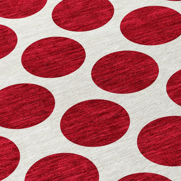 HomeRoots 5' Polka Dot Washable Area Rug in Red and Ivory - Durable, Stain-Resistant for Indoor/Outdoor Use 8' Round 614937