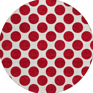 HomeRoots 5' Polka Dot Washable Area Rug in Red and Ivory - Durable, Stain-Resistant for Indoor/Outdoor Use 8' Round 614937