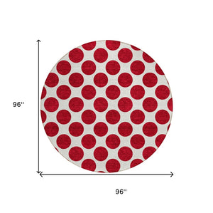 HomeRoots 5' Polka Dot Washable Area Rug in Red and Ivory - Durable, Stain-Resistant for Indoor/Outdoor Use 8' Round 614937