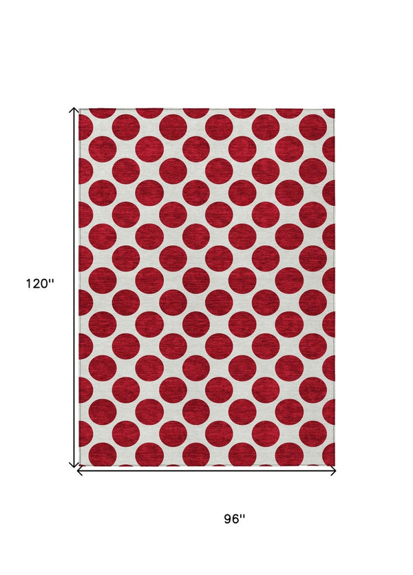 HomeRoots 5' Polka Dot Washable Area Rug in Red and Ivory - Durable, Stain-Resistant for Indoor/Outdoor Use 8' X 10' 614938