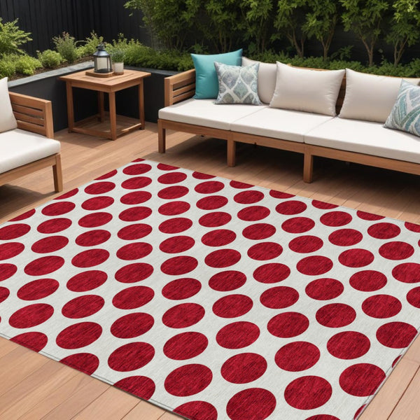 HomeRoots 5' Polka Dot Washable Area Rug in Red and Ivory - Durable, Stain-Resistant for Indoor/Outdoor Use 8' X 10' 614938