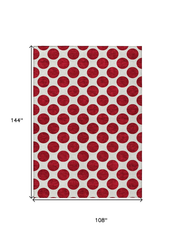 HomeRoots 5' Polka Dot Washable Area Rug in Red and Ivory - Durable, Stain-Resistant for Indoor/Outdoor Use 9' X 12' 614939