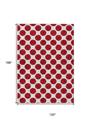 HomeRoots 5' Polka Dot Washable Area Rug in Red and Ivory - Durable, Stain-Resistant for Indoor/Outdoor Use 10' X 14' 614940