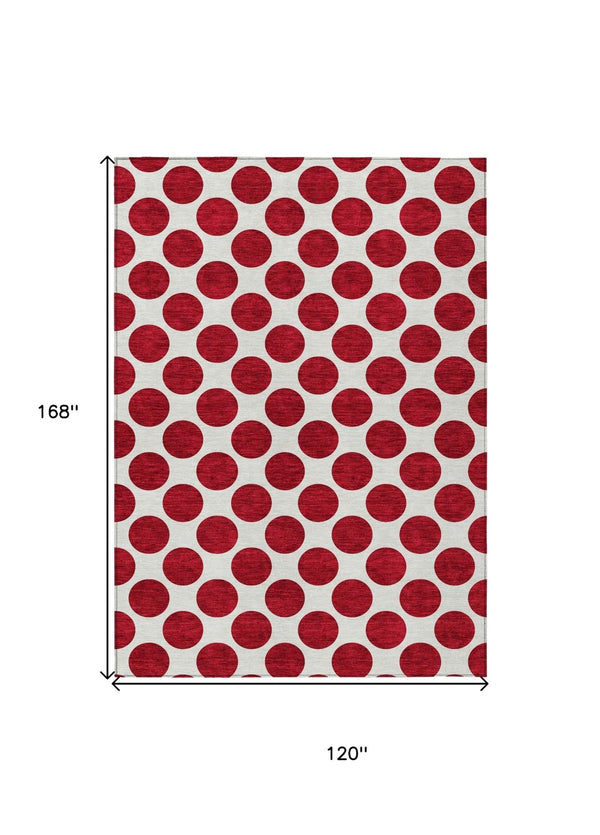 HomeRoots 5' Polka Dot Washable Area Rug in Red and Ivory - Durable, Stain-Resistant for Indoor/Outdoor Use 10' X 14' 614940