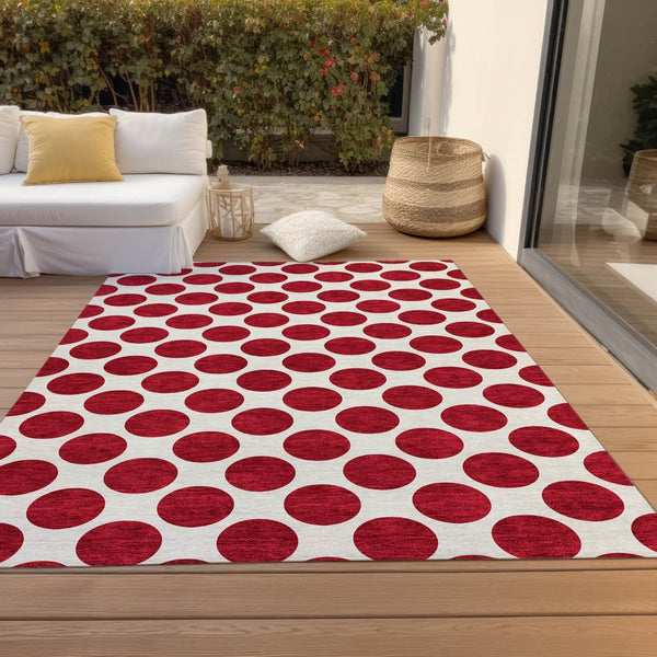 HomeRoots 5' Polka Dot Washable Area Rug in Red and Ivory - Durable, Stain-Resistant for Indoor/Outdoor Use 10' X 14' 614940