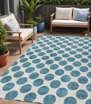 HomeRoots 5' Teal Blue and Ivory Polka Dot Area Rug – Stylish, Washable, Indoor/Outdoor Perfect for Any Space 5' X 8' 614942
