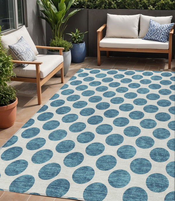 HomeRoots 5' Teal Blue and Ivory Polka Dot Area Rug – Stylish, Washable, Indoor/Outdoor Perfect for Any Space 5' X 8' 614942