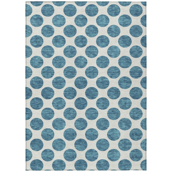 HomeRoots 5' Teal Blue and Ivory Polka Dot Area Rug – Stylish, Washable, Indoor/Outdoor Perfect for Any Space 5' X 8' 614942