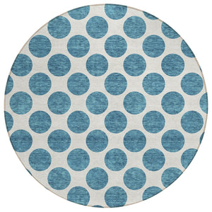 HomeRoots 5' Teal Blue and Ivory Polka Dot Area Rug – Stylish, Washable, Indoor/Outdoor Perfect for Any Space 8' Round 614943