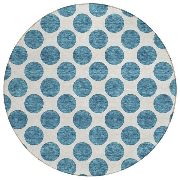 HomeRoots 5' Teal Blue and Ivory Polka Dot Area Rug – Stylish, Washable, Indoor/Outdoor Perfect for Any Space 8' Round 614943