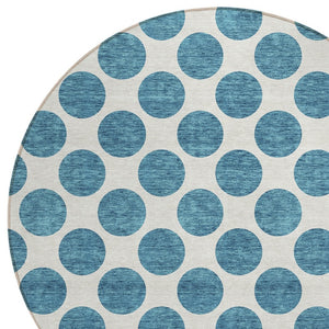 HomeRoots 5' Teal Blue and Ivory Polka Dot Area Rug – Stylish, Washable, Indoor/Outdoor Perfect for Any Space 8' Round 614943