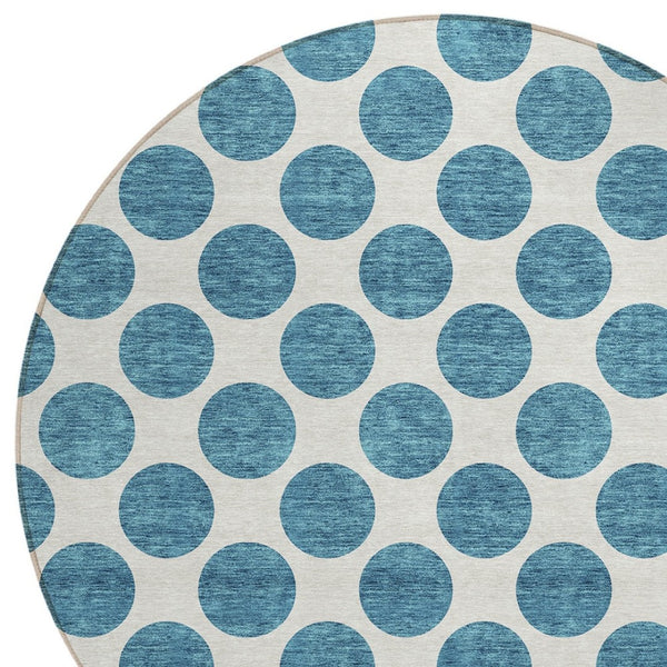 HomeRoots 5' Teal Blue and Ivory Polka Dot Area Rug – Stylish, Washable, Indoor/Outdoor Perfect for Any Space 8' Round 614943