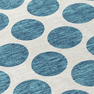 HomeRoots 5' Teal Blue and Ivory Polka Dot Area Rug – Stylish, Washable, Indoor/Outdoor Perfect for Any Space 8' Round 614943