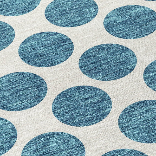 HomeRoots 5' Teal Blue and Ivory Polka Dot Area Rug – Stylish, Washable, Indoor/Outdoor Perfect for Any Space 8' Round 614943