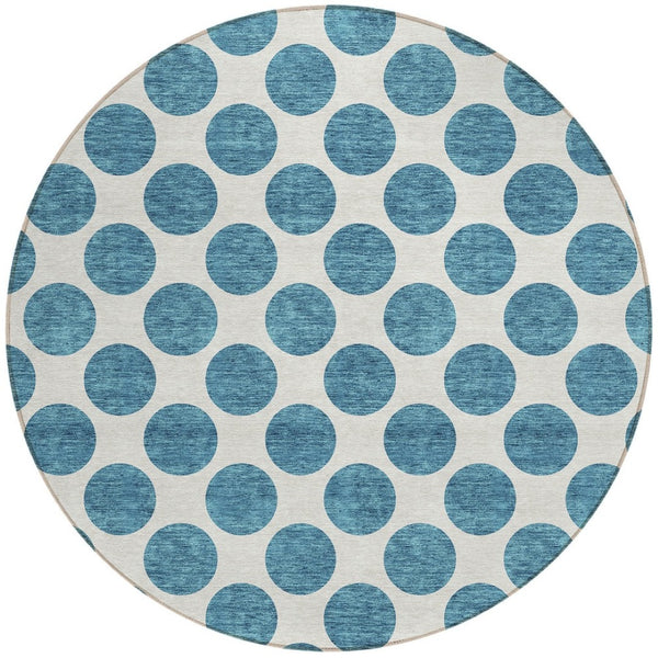 HomeRoots 5' Teal Blue and Ivory Polka Dot Area Rug – Stylish, Washable, Indoor/Outdoor Perfect for Any Space 8' Round 614943