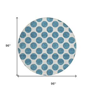HomeRoots 5' Teal Blue and Ivory Polka Dot Area Rug – Stylish, Washable, Indoor/Outdoor Perfect for Any Space 8' Round 614943