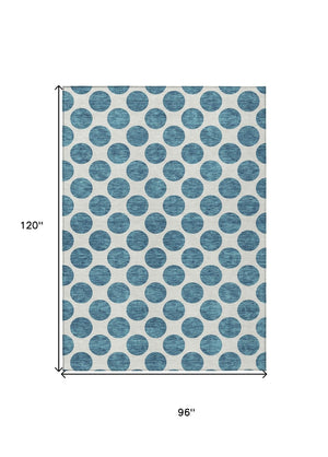 HomeRoots 5' Teal Blue and Ivory Polka Dot Area Rug – Stylish, Washable, Indoor/Outdoor Perfect for Any Space 8' X 10' 614944