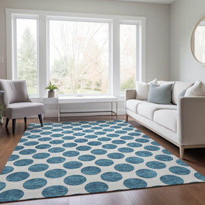 HomeRoots 5' Teal Blue and Ivory Polka Dot Area Rug – Stylish, Washable, Indoor/Outdoor Perfect for Any Space 8' X 10' 614944