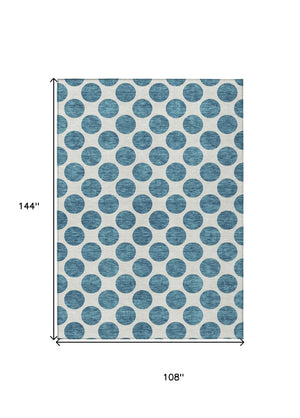 HomeRoots 9' X 12' Teal Blue Polka Dot Area Rug - Stylish, Washable, Durable for Indoor & Outdoor Spaces 614945