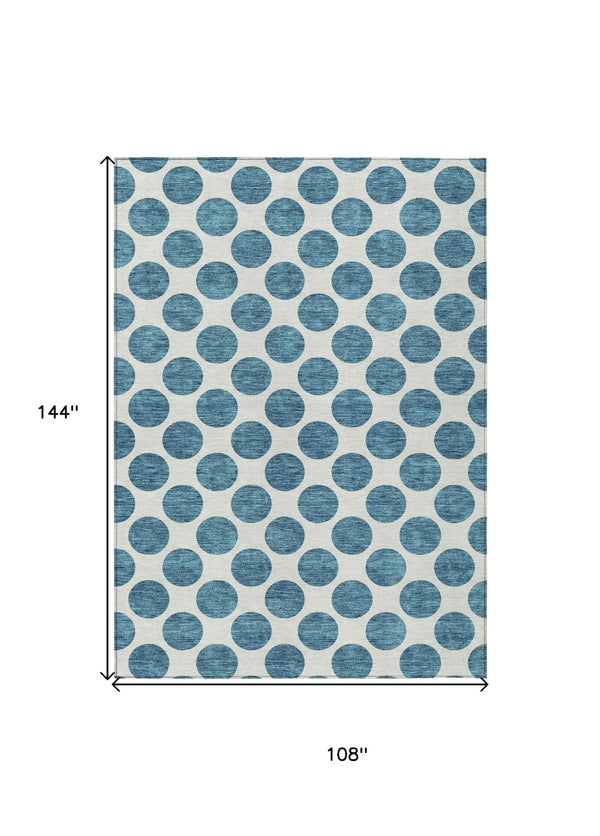 HomeRoots 9' X 12' Teal Blue Polka Dot Area Rug - Stylish, Washable, Durable for Indoor & Outdoor Spaces 614945