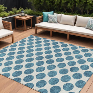 HomeRoots 9' X 12' Teal Blue Polka Dot Area Rug - Stylish, Washable, Durable for Indoor & Outdoor Spaces 614945