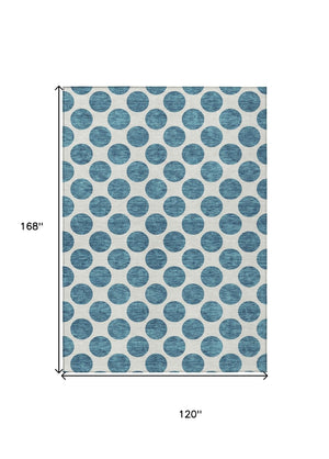 HomeRoots 5' Teal Blue and Ivory Polka Dot Area Rug – Stylish, Washable, Indoor/Outdoor Perfect for Any Space 10' X 14' 614946