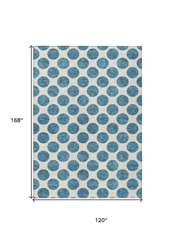 HomeRoots 5' Teal Blue and Ivory Polka Dot Area Rug – Stylish, Washable, Indoor/Outdoor Perfect for Any Space 10' X 14' 614946