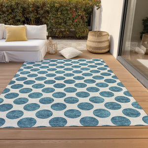 HomeRoots 5' Teal Blue and Ivory Polka Dot Area Rug – Stylish, Washable, Indoor/Outdoor Perfect for Any Space 10' X 14' 614946