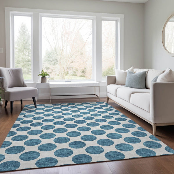 HomeRoots 5' Teal Blue and Ivory Polka Dot Area Rug – Stylish, Washable, Indoor/Outdoor Perfect for Any Space 10' X 14' 614946