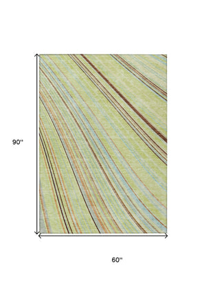 HomeRoots 5' Versatile Sage Brown and Sky Blue Striped Area Rug for Indoor and Outdoor Spaces, Easy Care 5' X 8' 614948