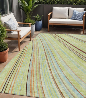 HomeRoots 5' Versatile Sage Brown and Sky Blue Striped Area Rug for Indoor and Outdoor Spaces, Easy Care 5' X 8' 614948