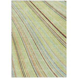 HomeRoots 5' Versatile Sage Brown and Sky Blue Striped Area Rug for Indoor and Outdoor Spaces, Easy Care 5' X 8' 614948