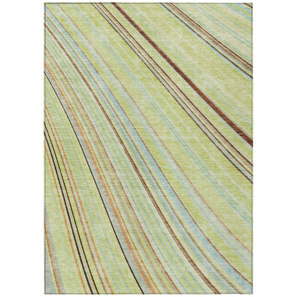 HomeRoots 5' Versatile Sage Brown and Sky Blue Striped Area Rug for Indoor and Outdoor Spaces, Easy Care 5' X 8' 614948